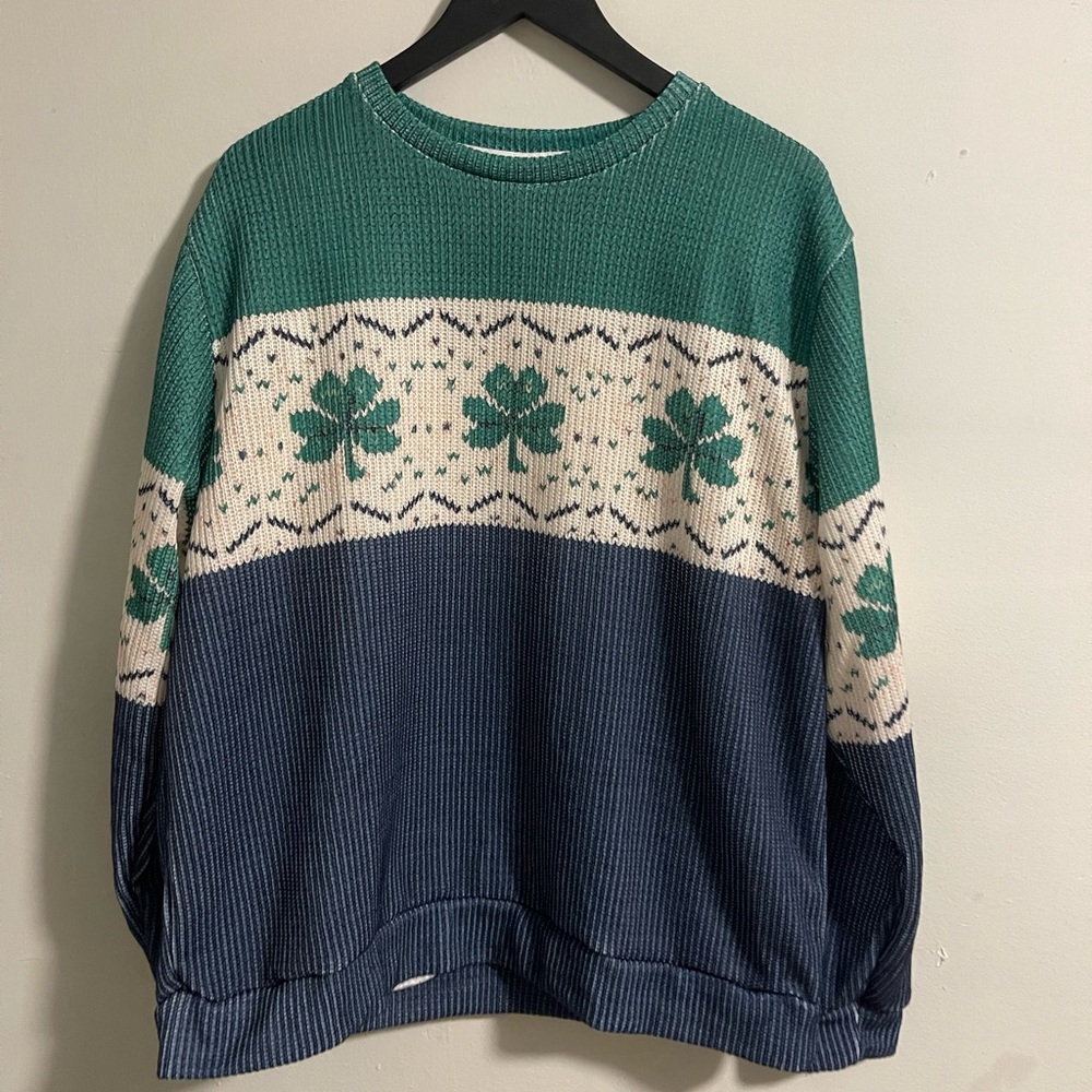 St. Patrick Men's Green and Navy Shamrock Knit Sweater
